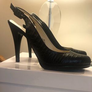 Nine West Realluvo Black Croc Slingbacks